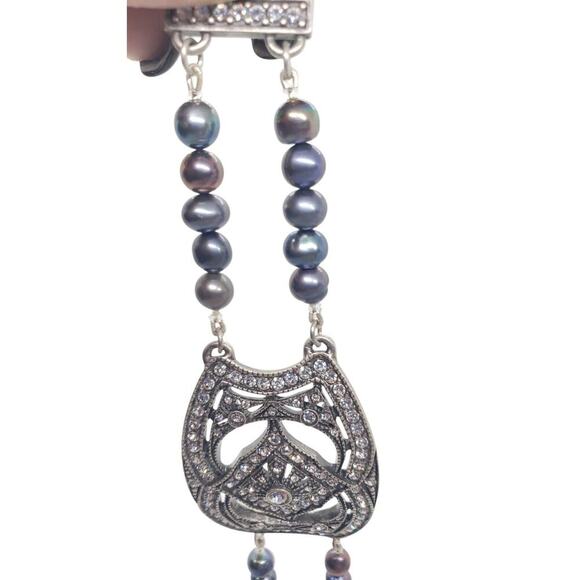Haley Hill Bracelet Purple Gray Freshwater Pearl & Rhinestones Art Deco Signed - Picture 4 of 13